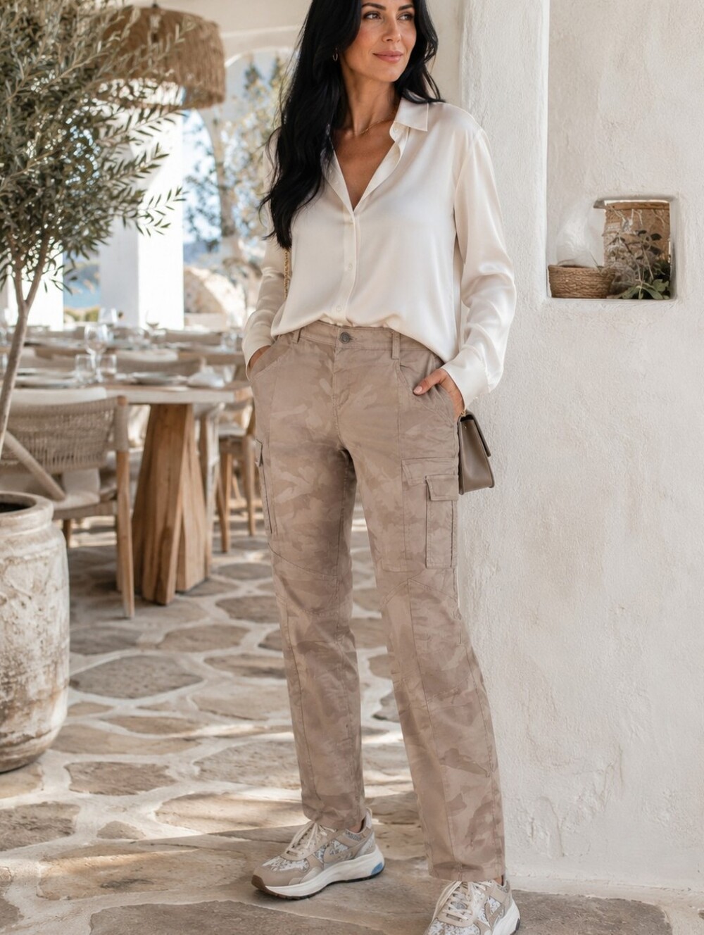 Pinko🇮🇹NWT($320)MADE IN ITALY Beige Cotton Straight-Leg Cargo Pants Sz 46/12